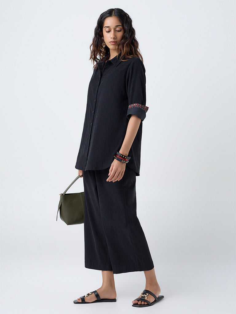 Utsa Black Corduroy Cotton Palazzos