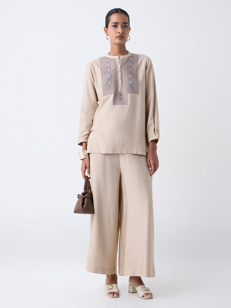 Zuba Beige Solid Pants