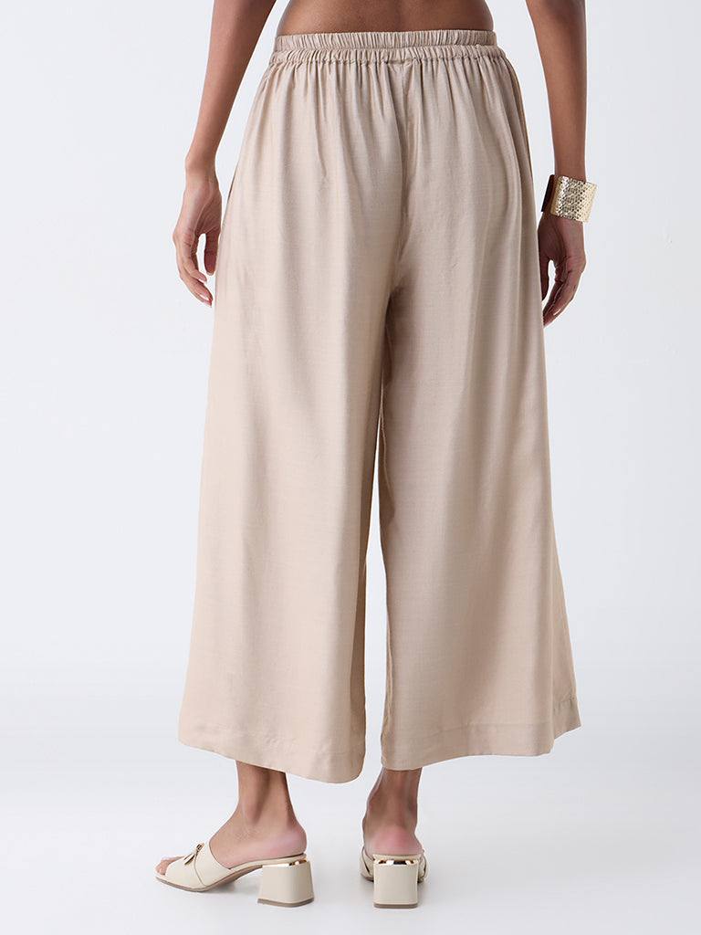 Zuba Beige Solid Pants