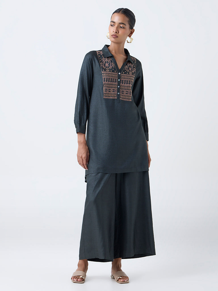 Zuba Dark Green Solid Palazzos
