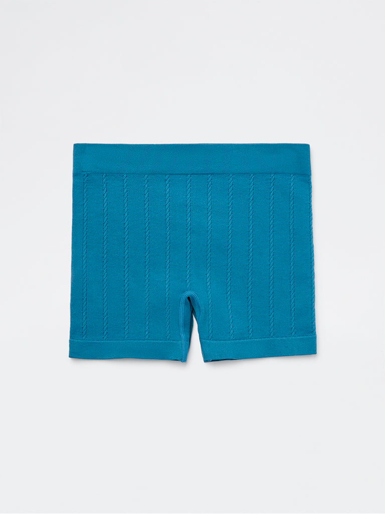 Superstar Teal Cable-Knit Seam-Free Boy Shorts Briefs