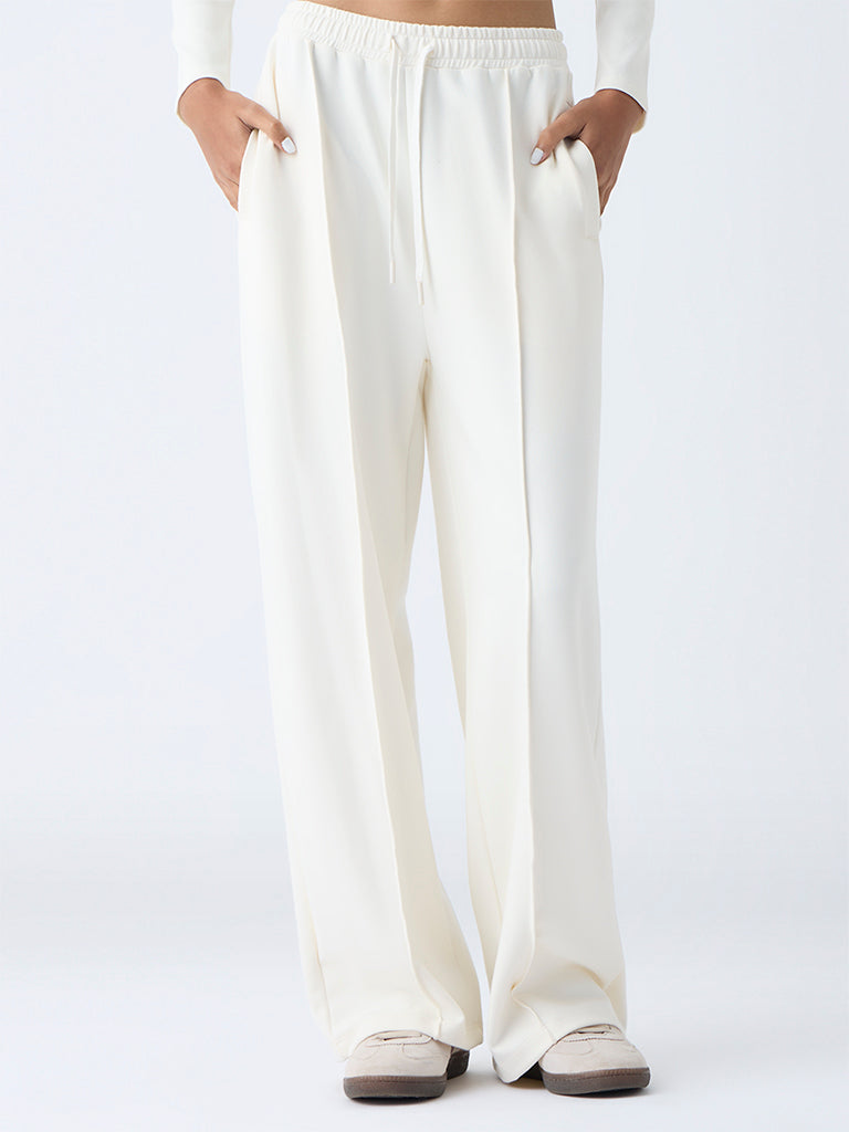 Studiofit Off-White Solid High-Rise Pants