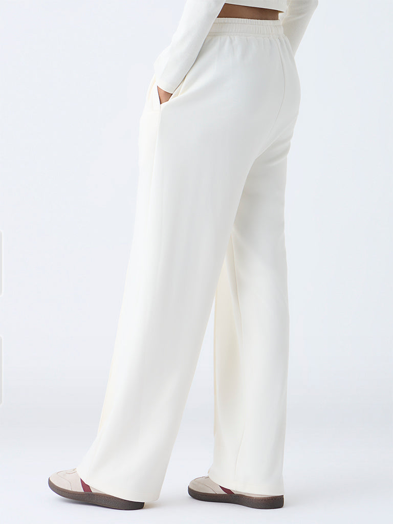 Studiofit Off-White Solid High-Rise Pants