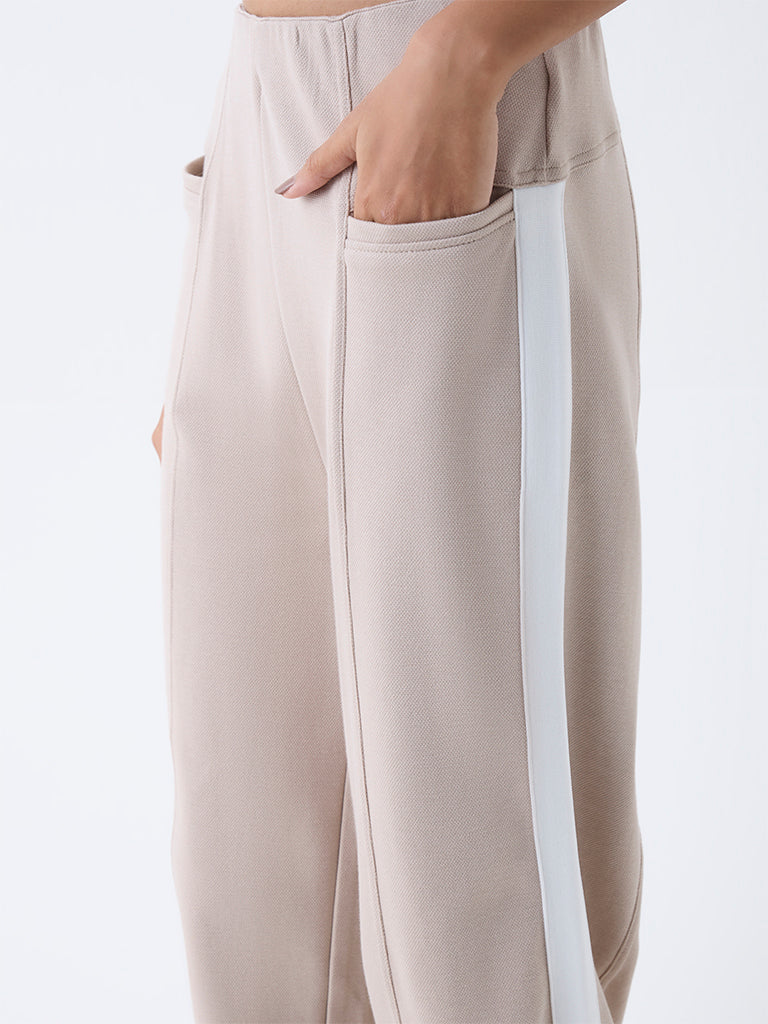 Studiofit Taupe Striped High-Rise Track Pants
