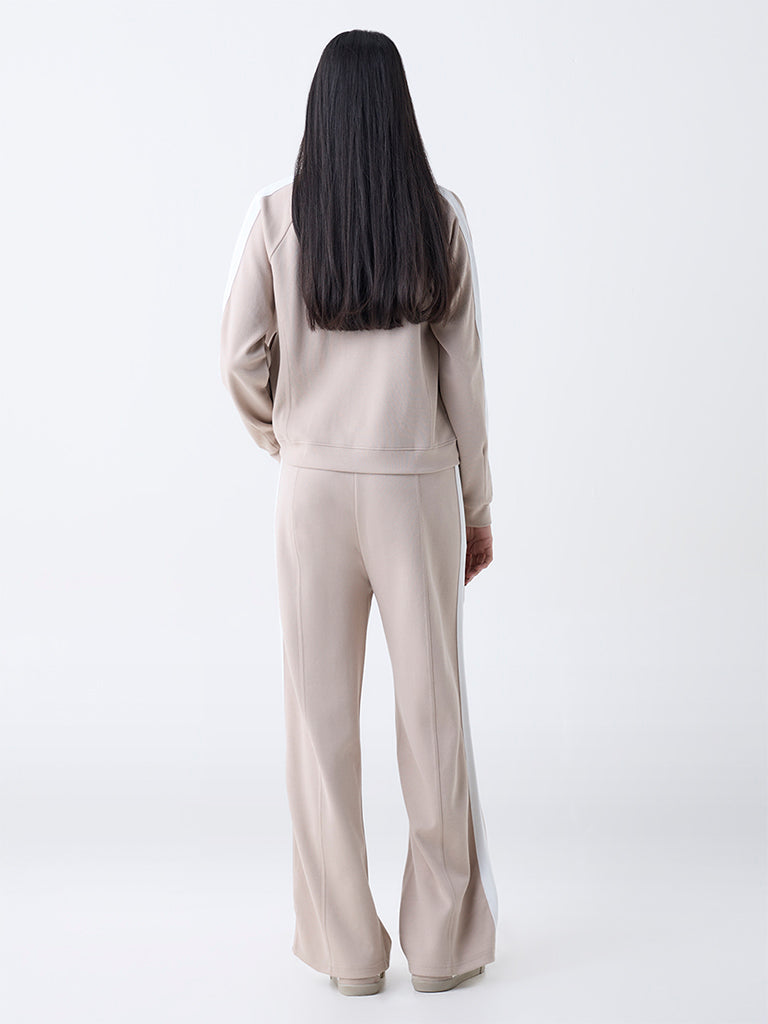 Studiofit Taupe Striped High-Rise Track Pants