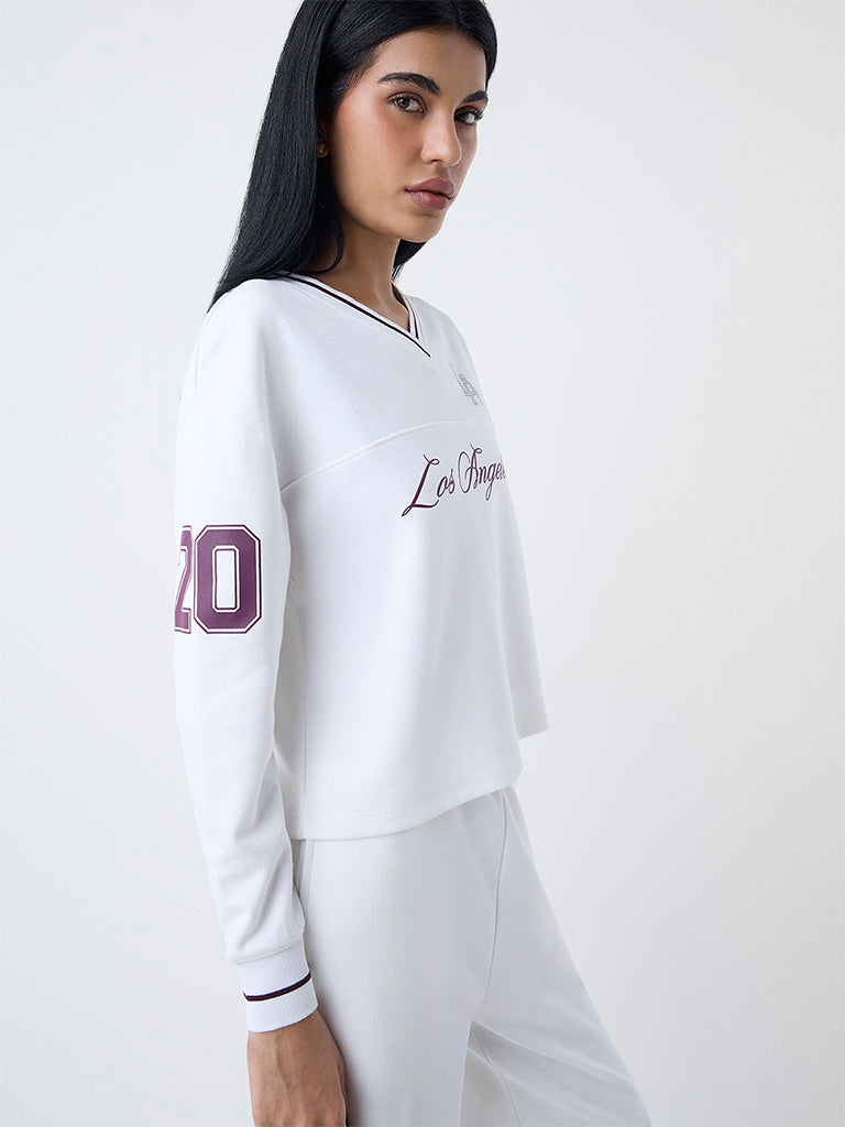 Studiofit White Text Design Cotton-Blend T-Shirt