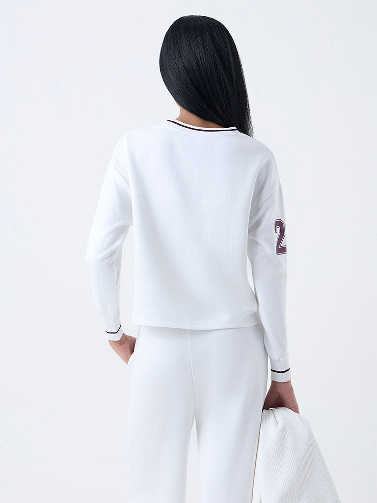Studiofit White Text Design Cotton-Blend T-Shirt
