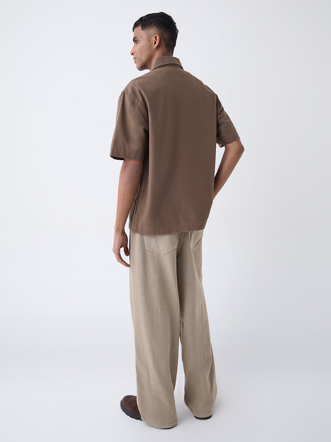 Nuon Brown Text Design Relaxed-Fit Cotton Jacket