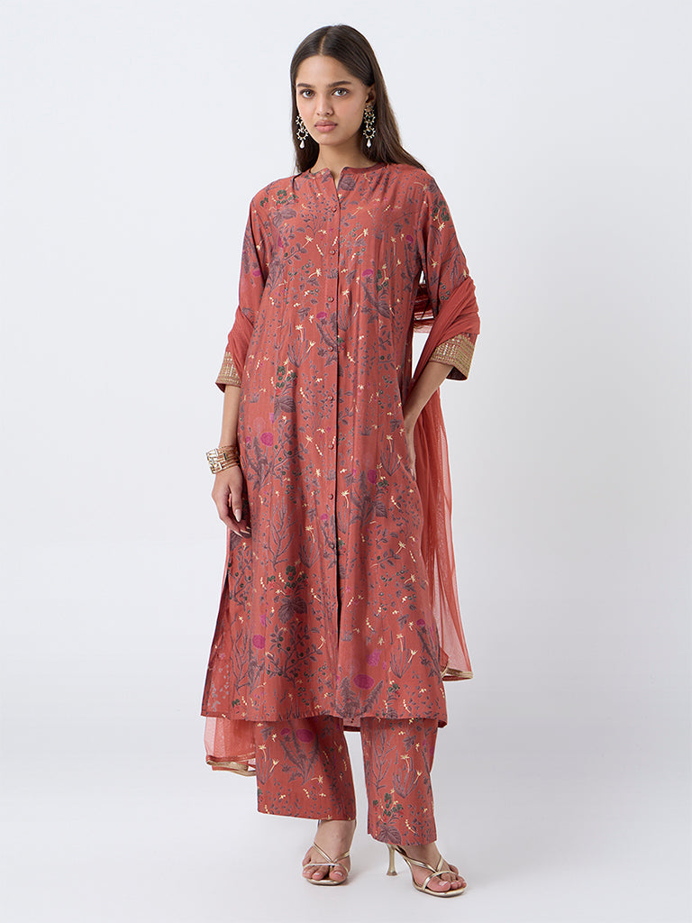 Vark Rust Botanical Pattern A-Line Ethnic Set