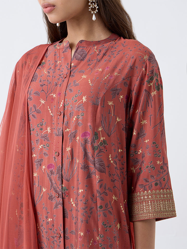 Vark Rust Botanical Pattern A-Line Ethnic Set
