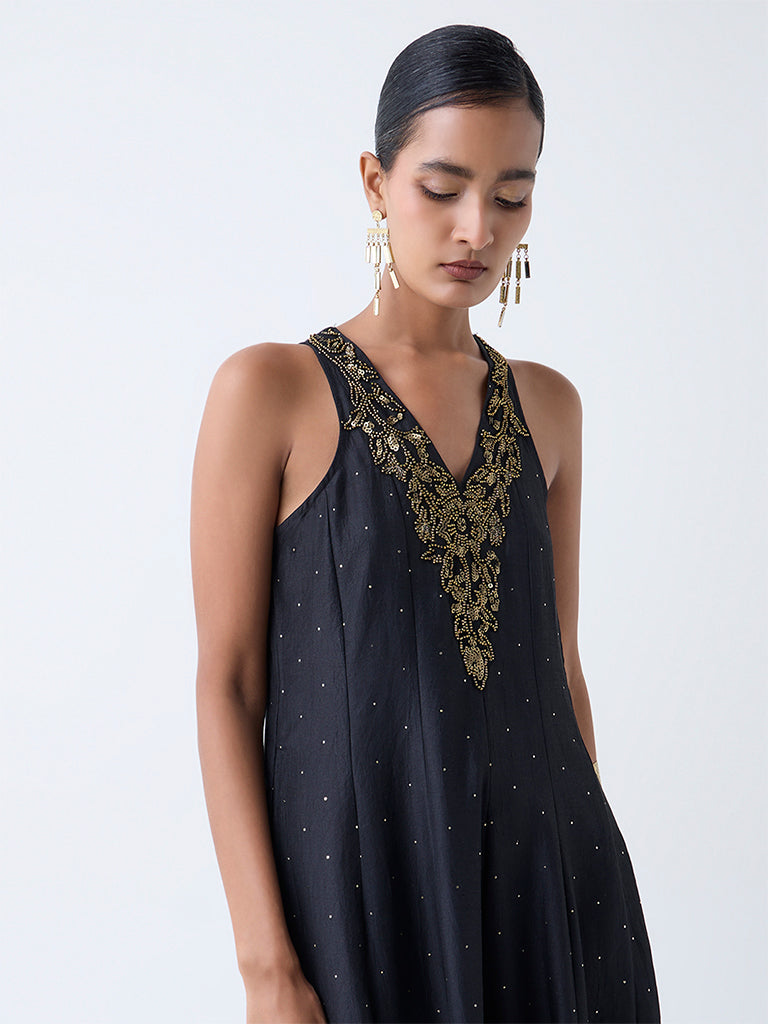 Vark Black Embellished A-Line Dress