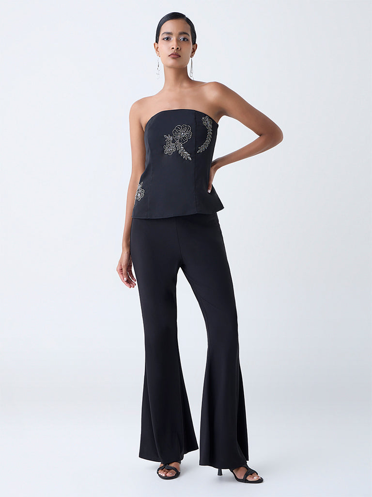 Vark Black Embellished Off-Shoulder Top