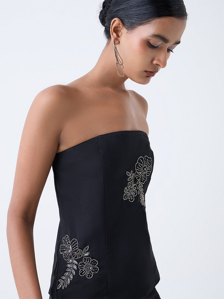 Vark Black Embellished Off-Shoulder Top