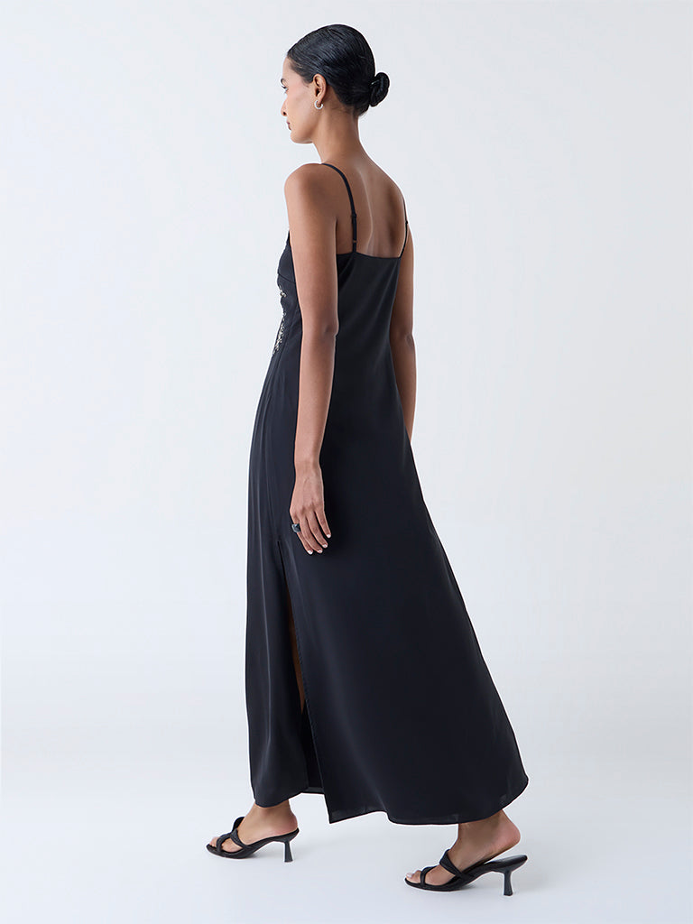 Buy Vark Black Floral Embellished A-Line Dress from Westside
