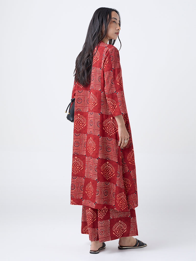 Utsa Red Printed A-Line Kurta