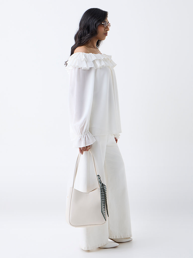 Gia Cream Solid Off-Shoulder Top