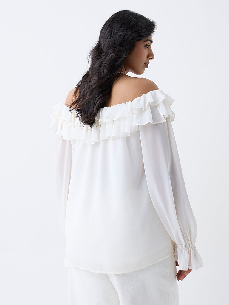 Gia Cream Solid Off-Shoulder Top