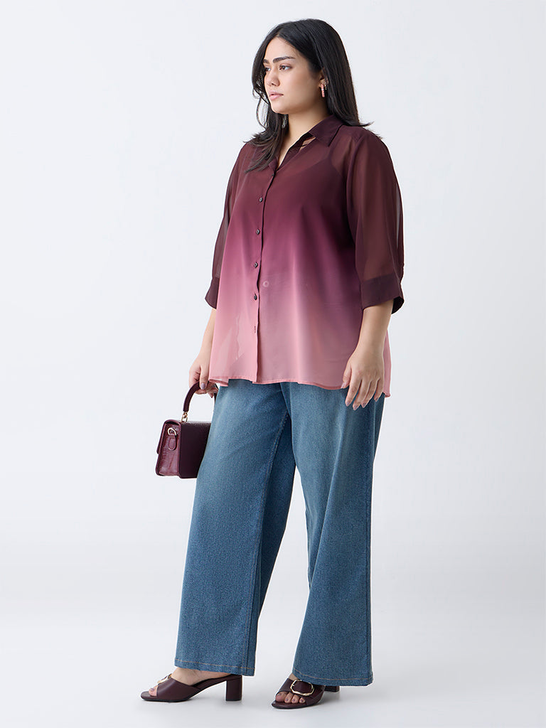 Gia Burgundy Ombre-Finish Shirt with Camisole