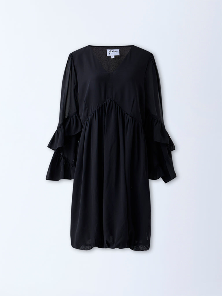 Gia Black Solid Balloon Dress