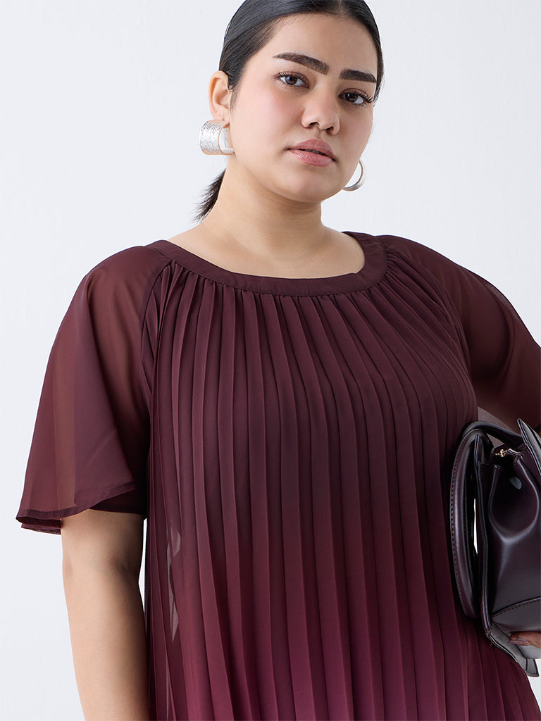 Gia Burgundy Ombre-Finish Accordian A-Line Dress