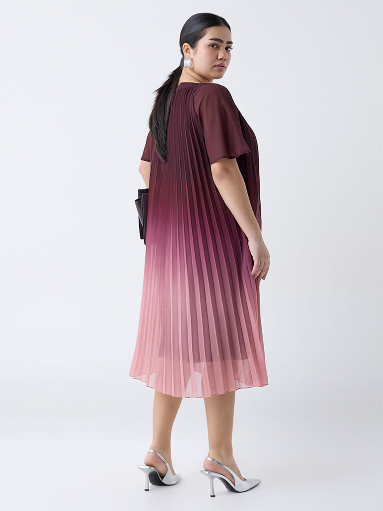 Gia Burgundy Ombre-Finish Accordian A-Line Dress