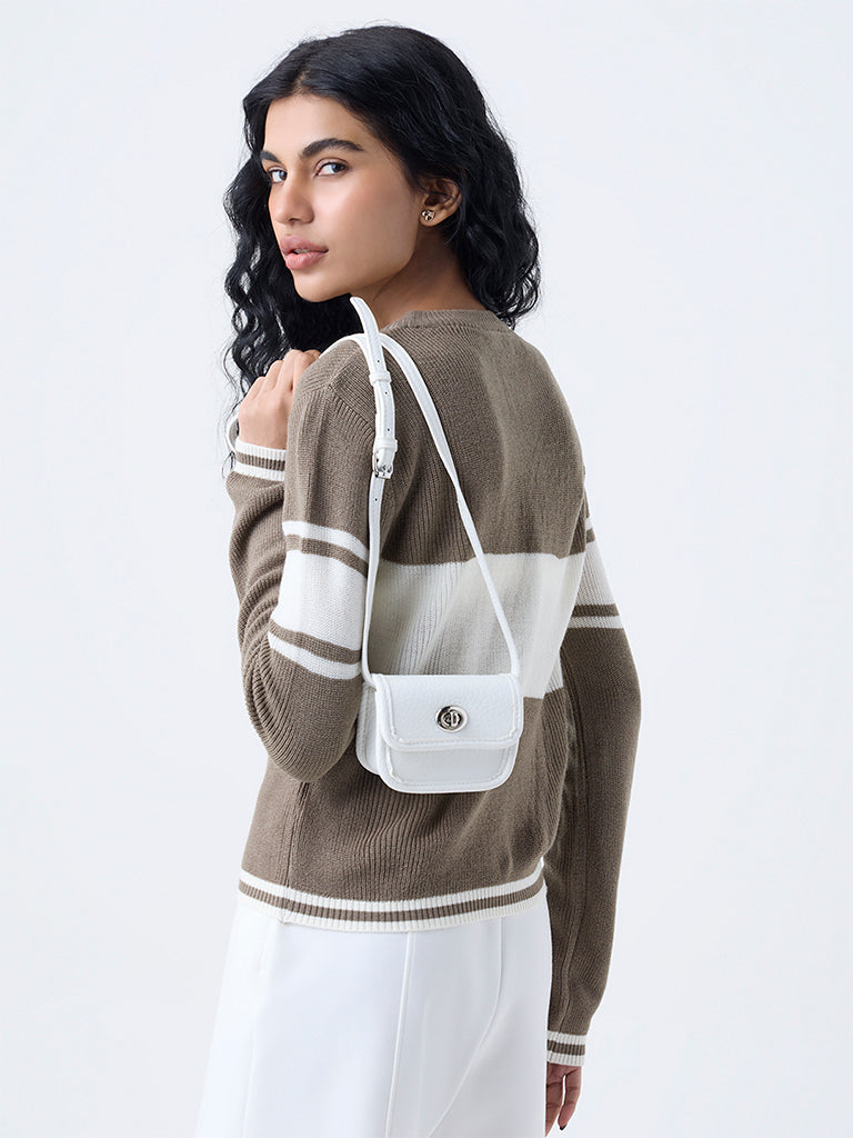 Studiofit Taupe Text Printed Knitted Sweater
