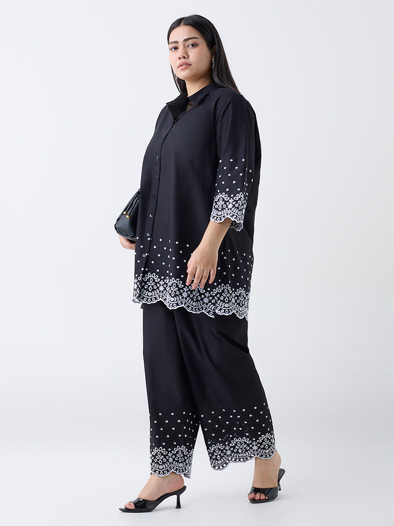 Diza Black Schiffli Embroidered Cotton Tunic