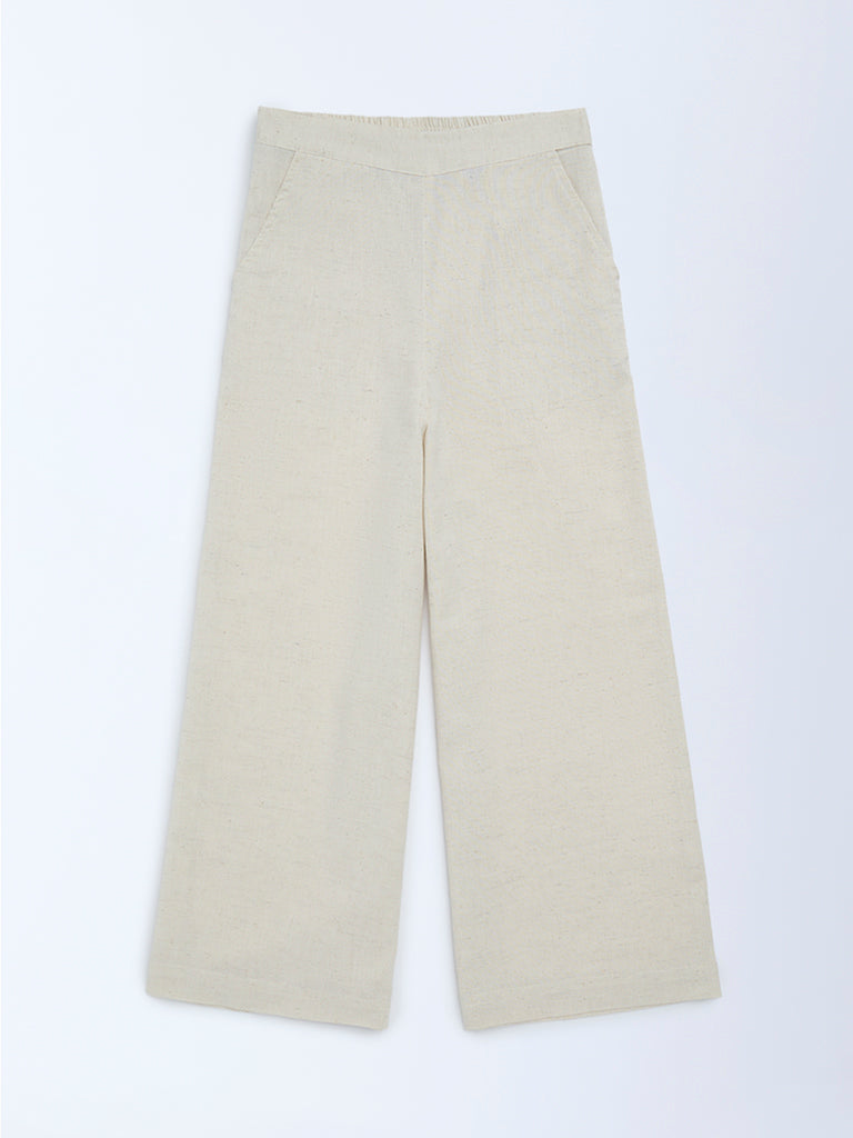Utsa Kids Girls Off-White Cotton-Blend Pants - (8-14 yrs)
