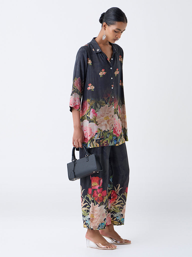 Vark Black Floral Pattern Co-ord Set