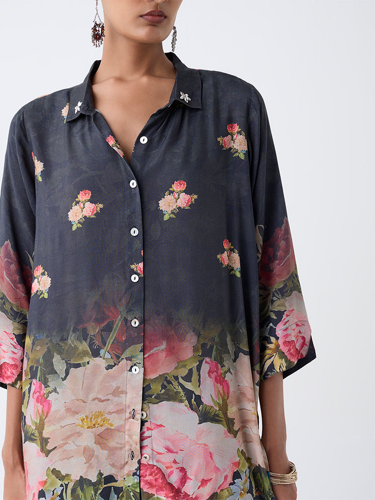 Vark Black Floral Pattern Co-ord Set