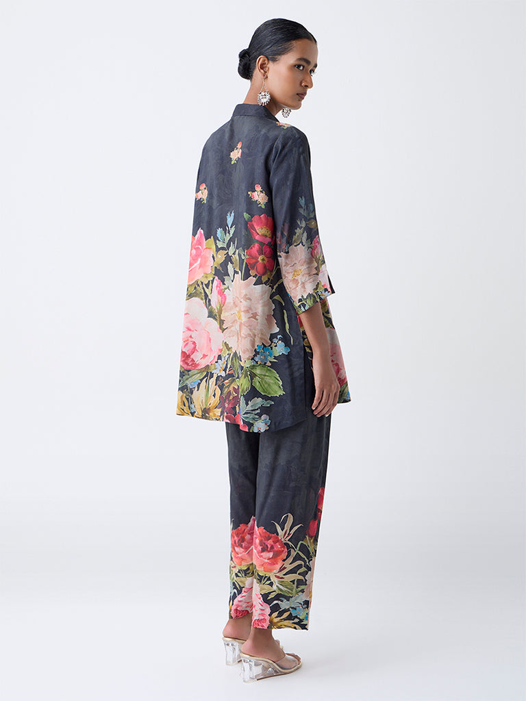Vark Black Floral Pattern Co-ord Set
