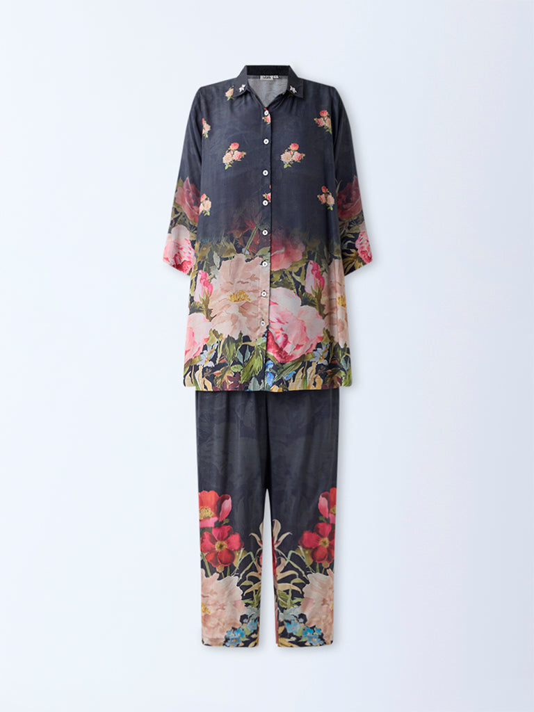 Vark Black Floral Pattern Co-ord Set