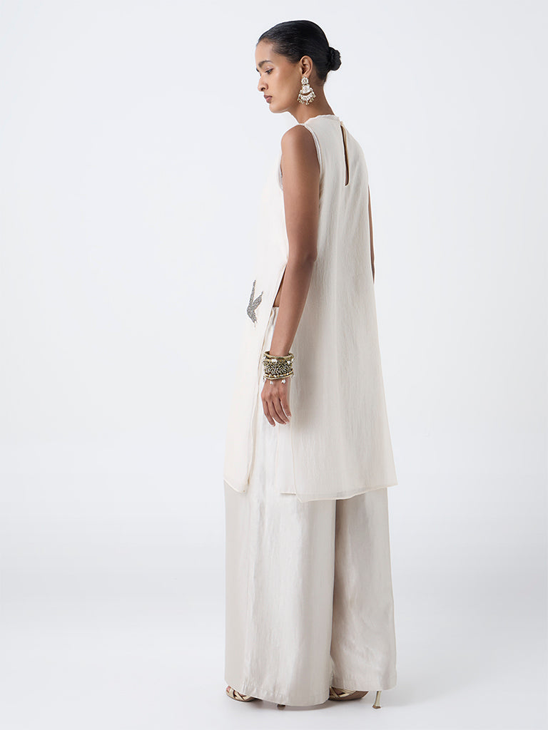 Vark Ivory Embellished A-Line Cotton Ethnic Set