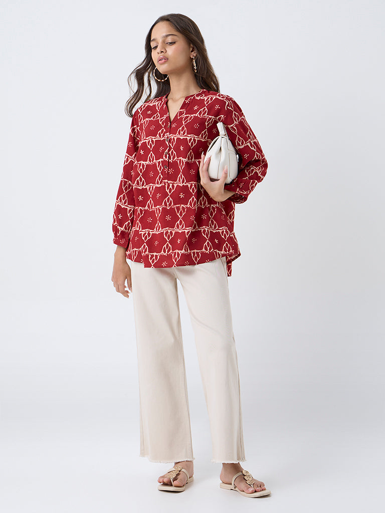 Utsa Red Printed Tunic