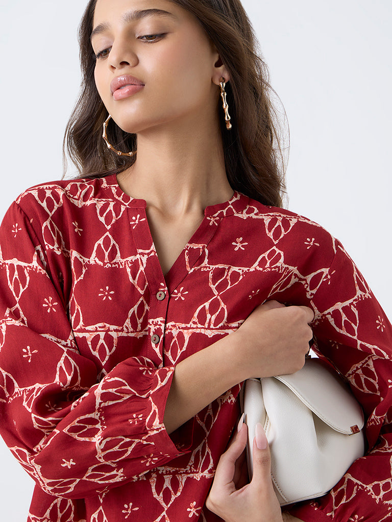 Utsa Red Printed Tunic
