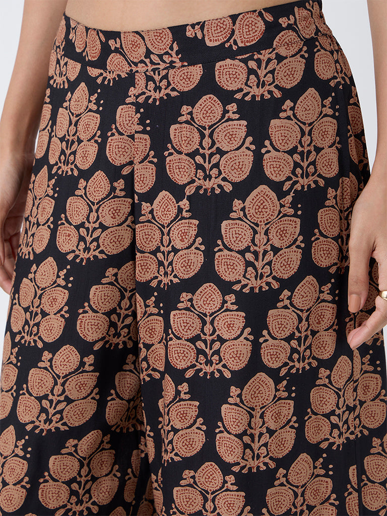 Utsa Black Botanical Printed Palazzos