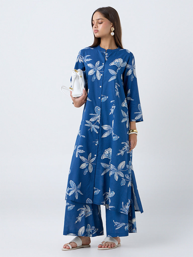 Utsa Blue Floral Design Palazzos