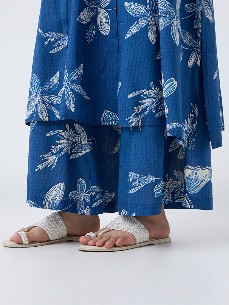 Utsa Blue Floral Design Palazzos