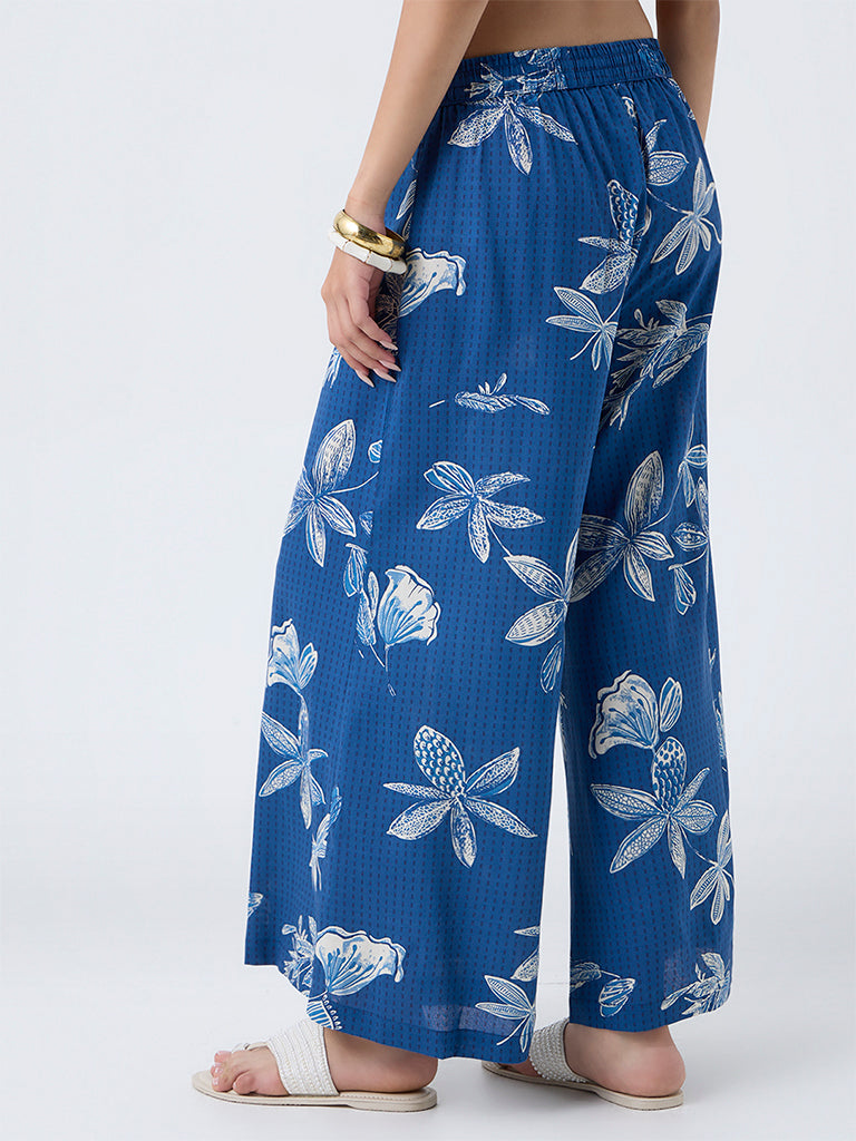 Utsa Blue Floral Design Palazzos