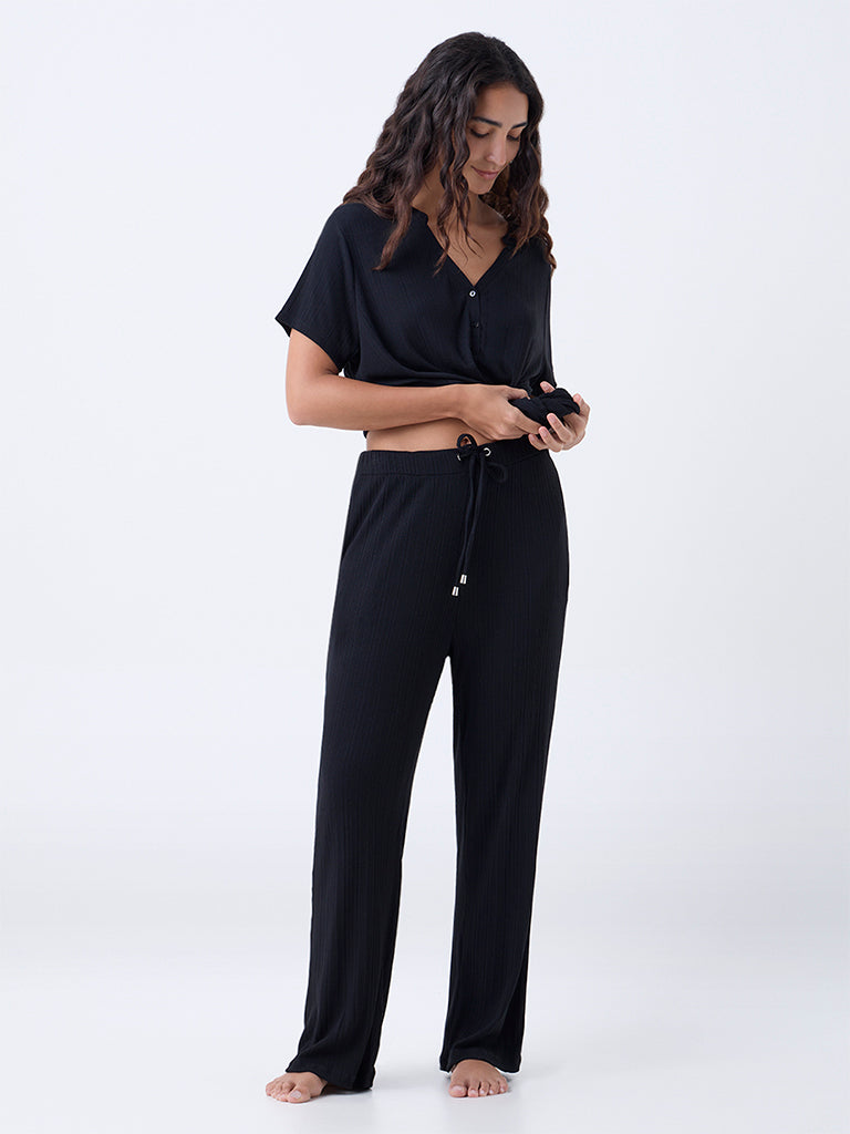 Wunderlove Black Ribbed High-Rise Pants
