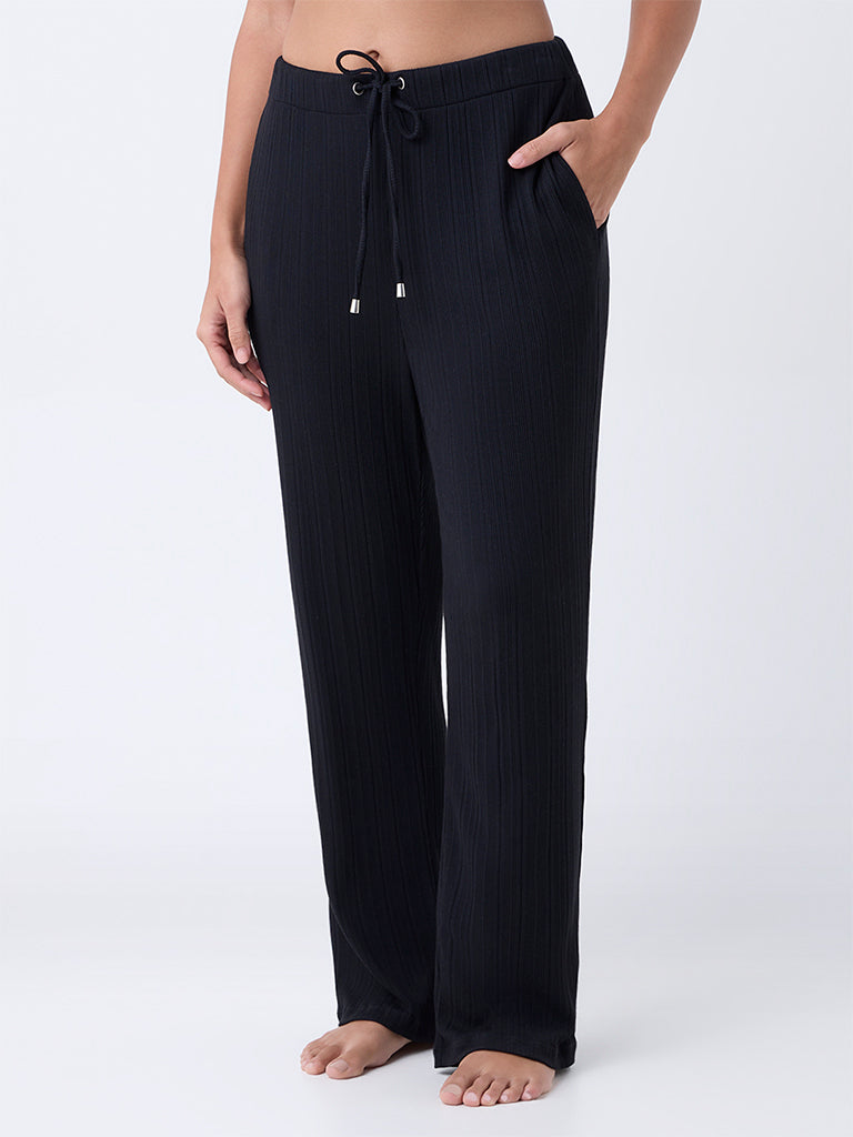 Wunderlove Black Ribbed High-Rise Pants