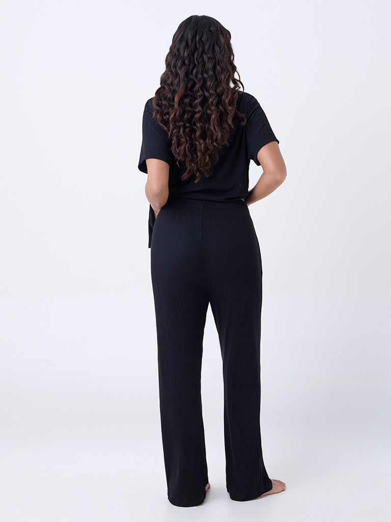 Wunderlove Black Ribbed High-Rise Pants