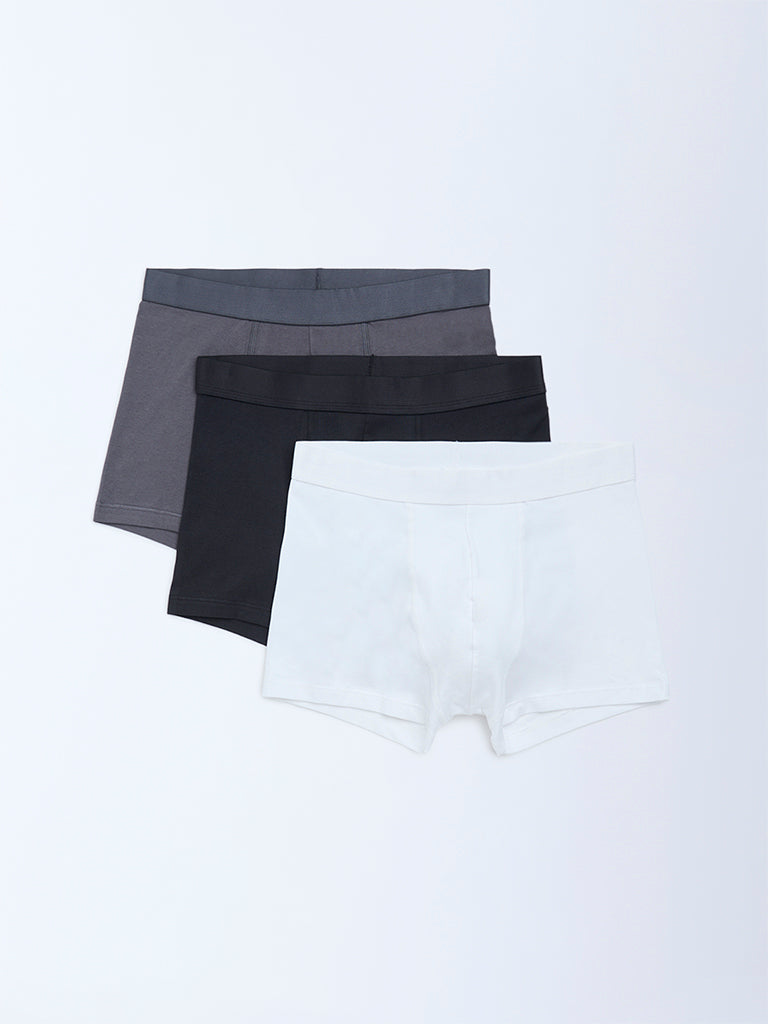 WES Lounge White Cotton Trunks - Pack of 3