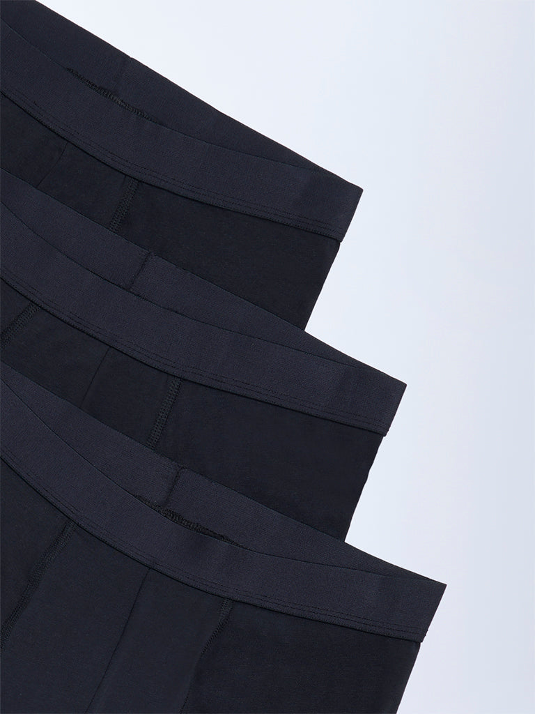WES Lounge Black Cotton Trunks - Pack of 3