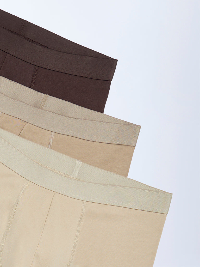 WES Lounge Beige Cotton Trunks - Pack of 3