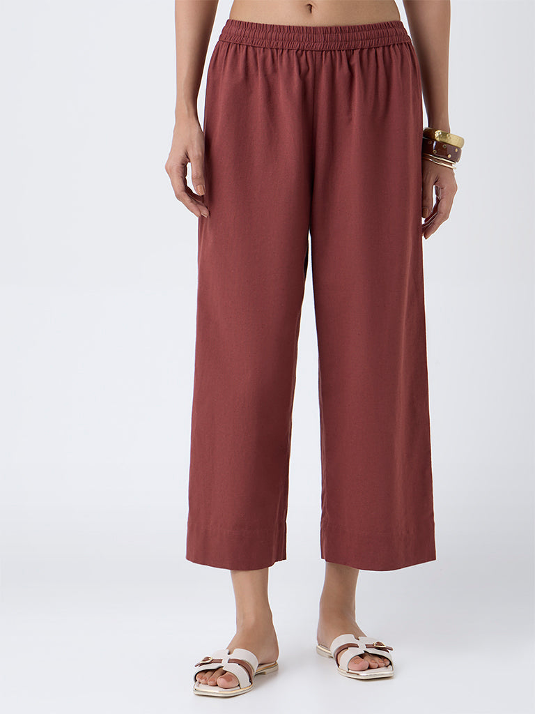 Utsa Rust Cotton-Blend Ethnic Pants
