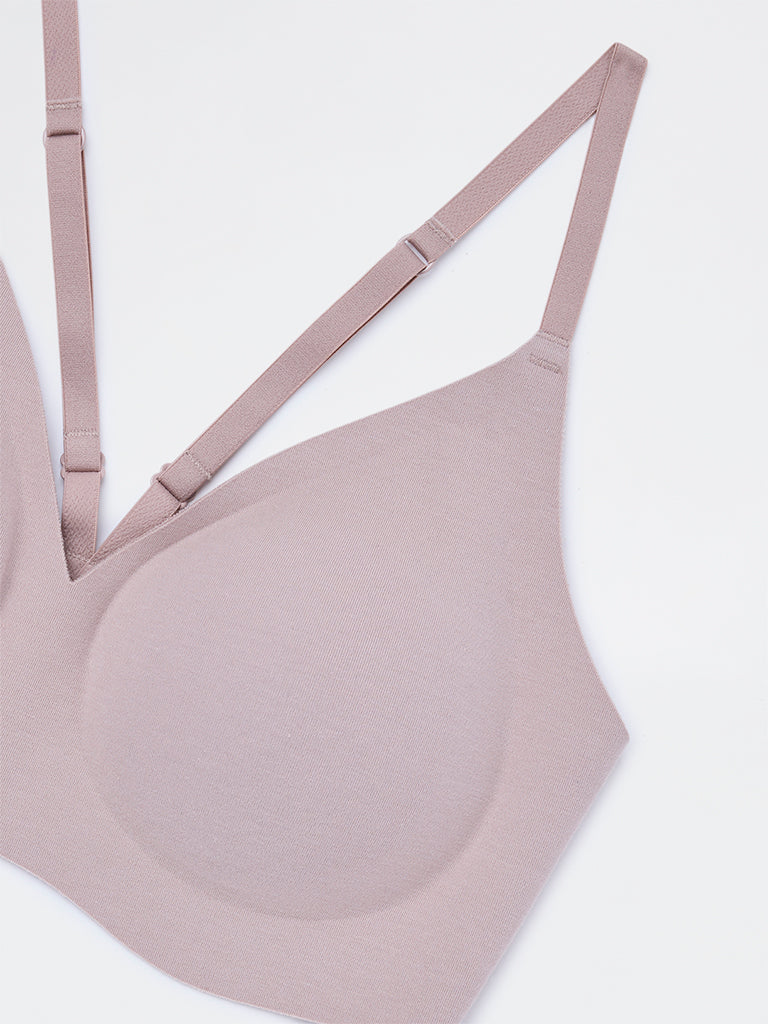 Superstar Beige Invisible Padded Cotton-Blend Bra