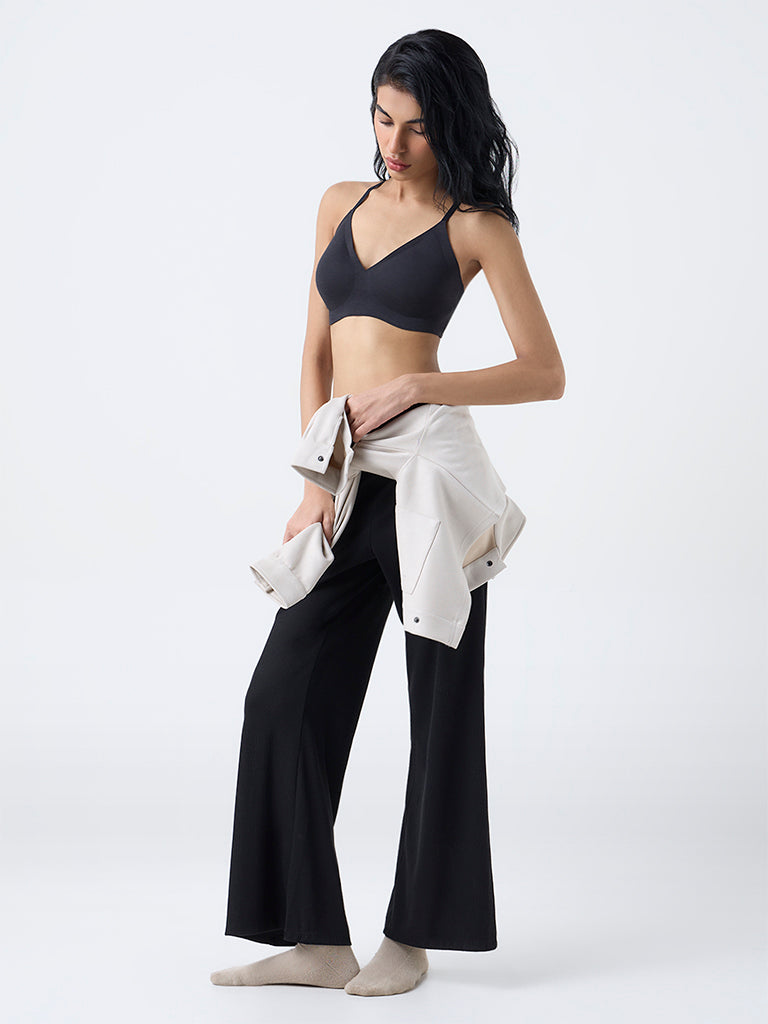 Superstar Black Invisible Padded Cotton-Blend Bra