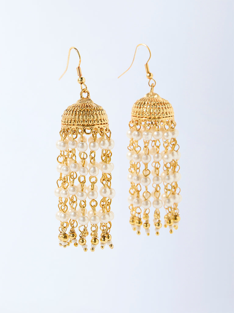 Westside Accessories Gold Pearls Hanging Jhumka Earrings