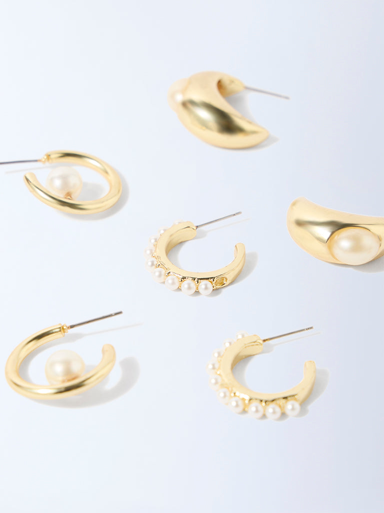 Westside Accessories Gold Pearlescent Hoop Earrings - Pack o f 3